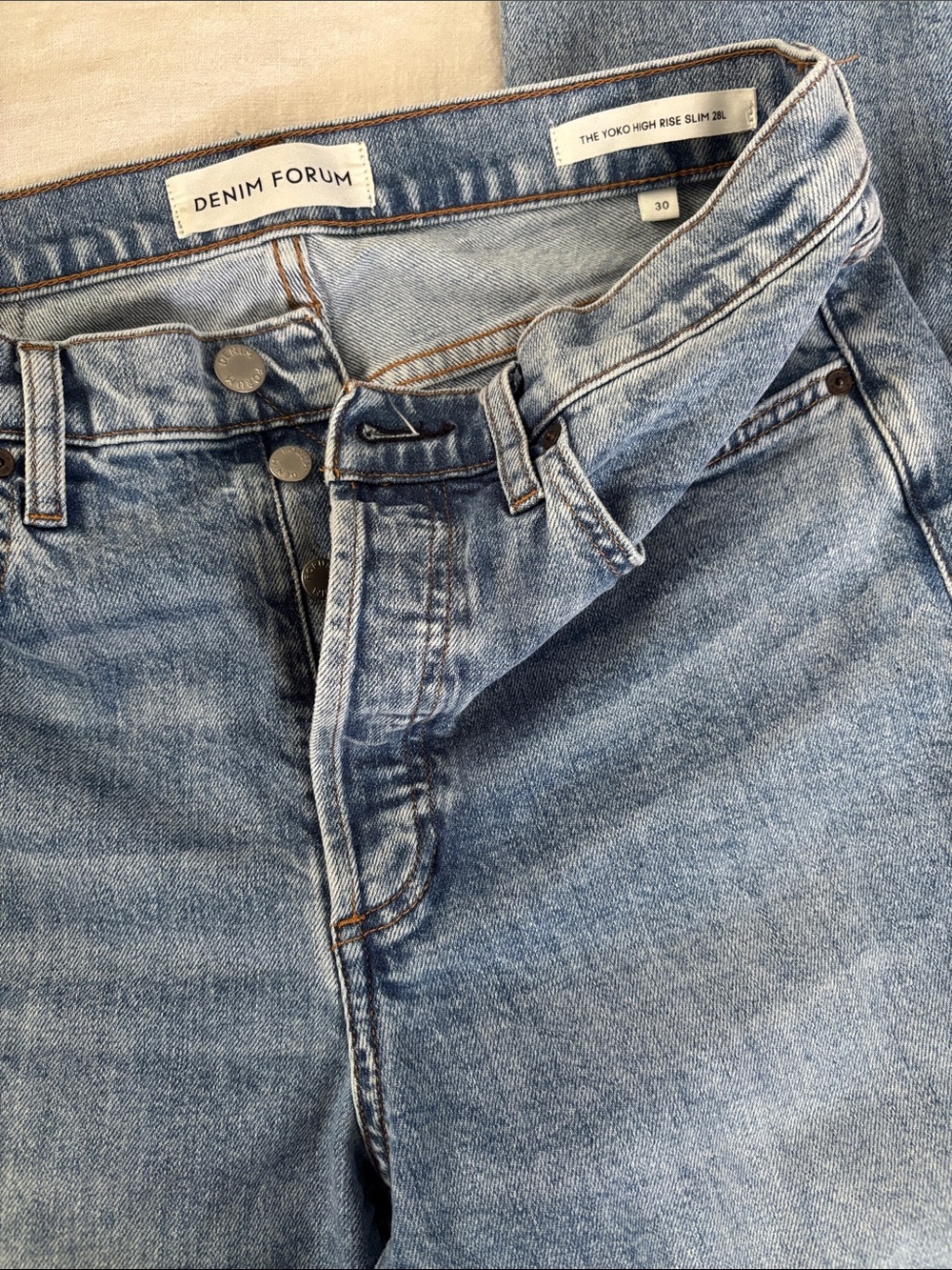 Denim Forum Men's Light Wash Slim High-Rise Jeans